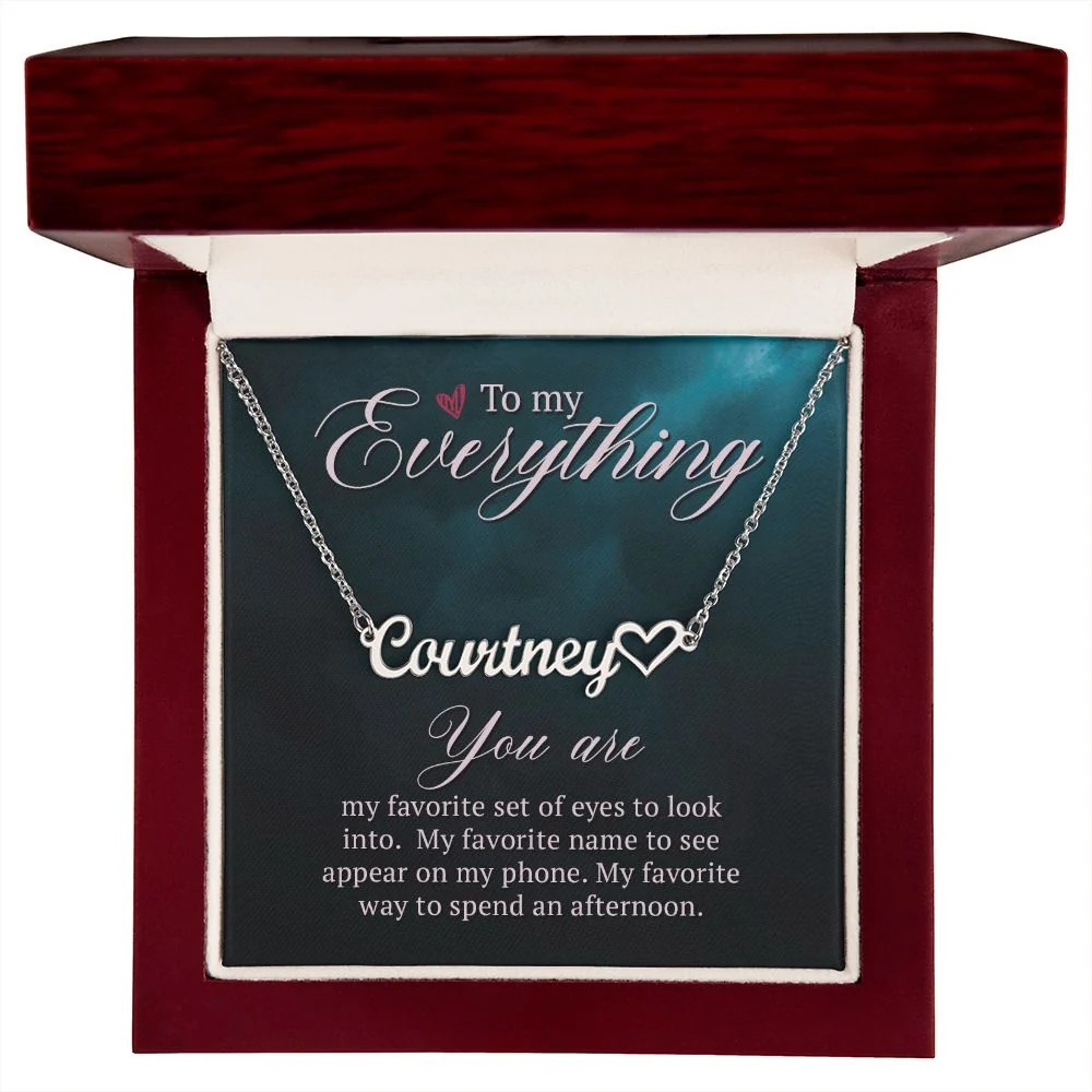 To My Everything Personalized Silver Tone Heart Name Necklace Custom Gift Lux